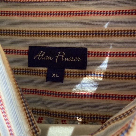 Men’s Alan Flusser red, blue thin pinstripe button  down shirt Size XL, nice - Picture 4 of 13